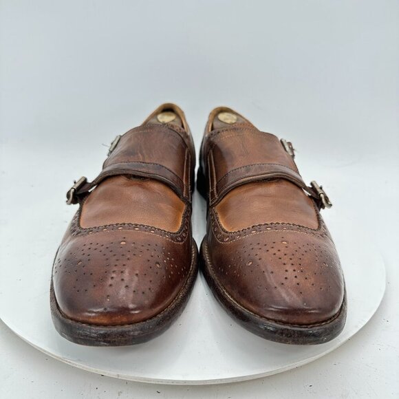 Alexander McQueen Men Size EU 42 US 9 Brown Leather Brogue Double Monk Shoes - Picture 3 of 12